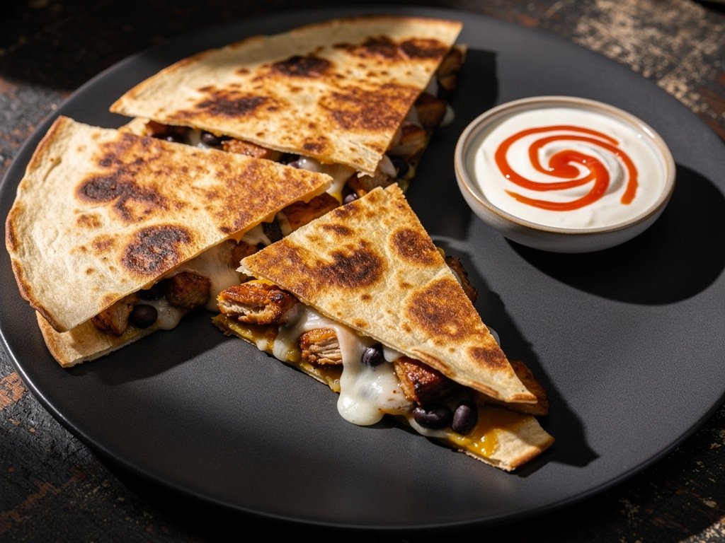 Quick Chicken and Black Bean Quesadillas with Lemon Crema