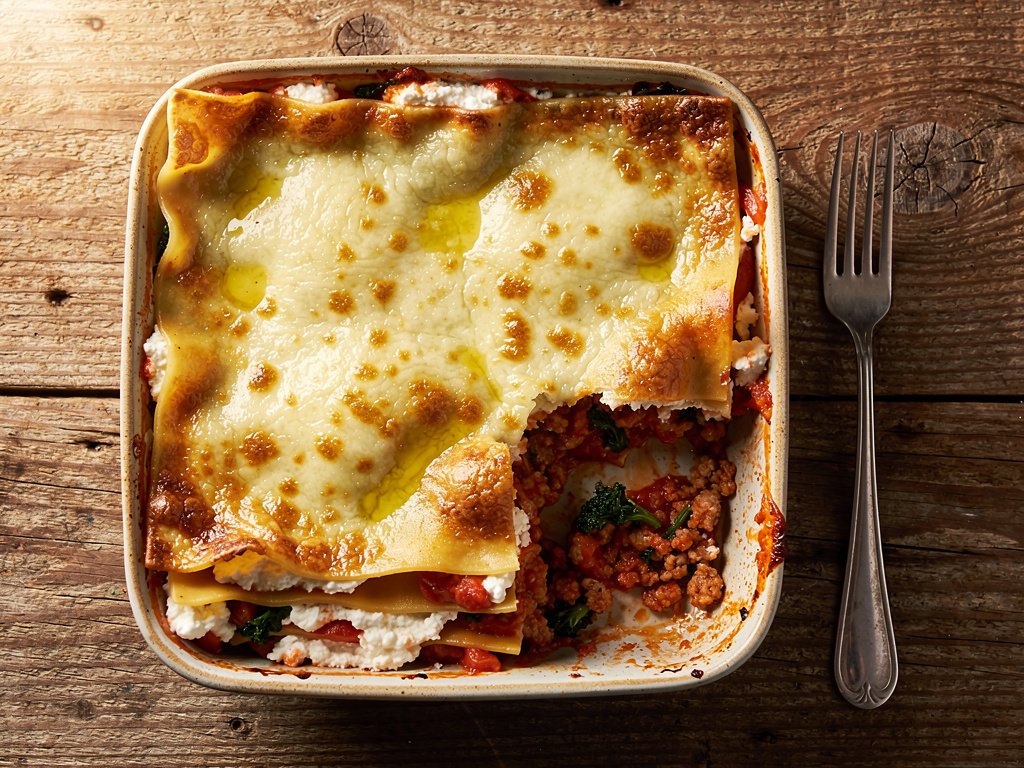 Hearty Chicken Sausage and Kale Lasagna with Ricotta and Mozzarella