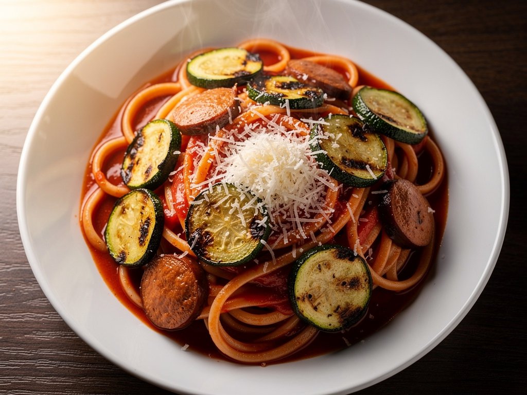 Chicken Sausage Linguine with Zucchini and Parmesan