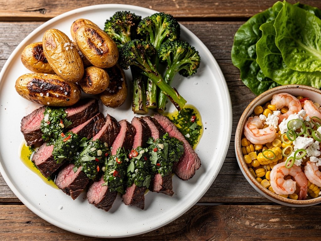 Chimichurri Steak with Shrimp and Corn Salad Lettuce Wraps