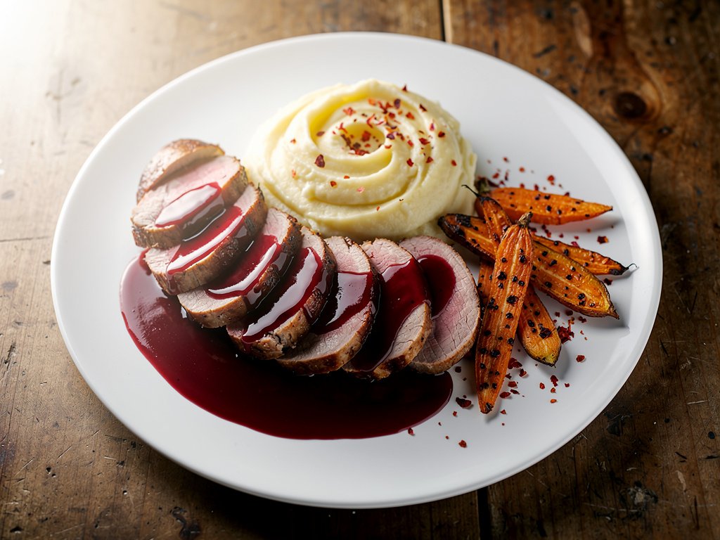 Cinnamon-Smoked Paprika Pork Tenderloin with Cherry Glaze and Chili Carrots