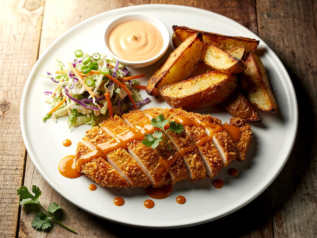 Coconut Panko Crusted Chicken with Apricot Dijon Glaze and Chipotle Crema