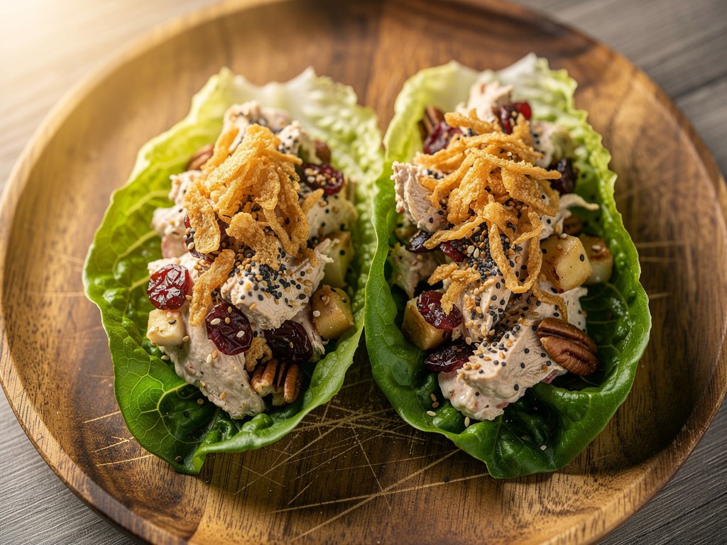 Cranberry Pecan Chicken Salad Lettuce Wraps with Everything Bagel Seasoning