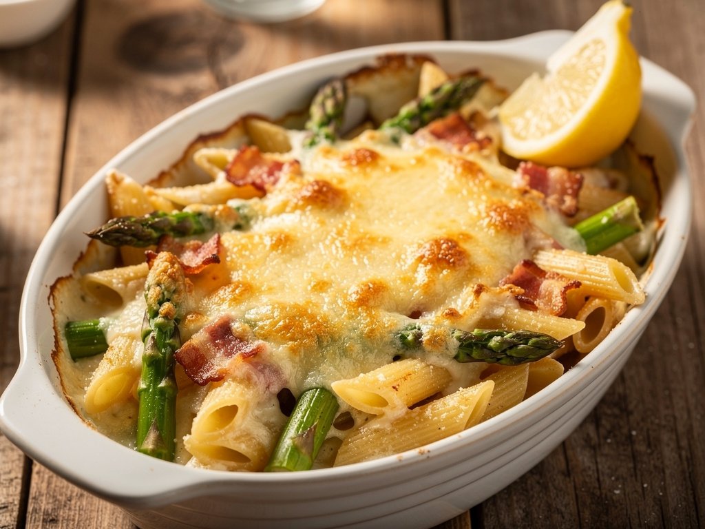 Creamy Lemon Parmesan Penne with Asparagus and Bacon