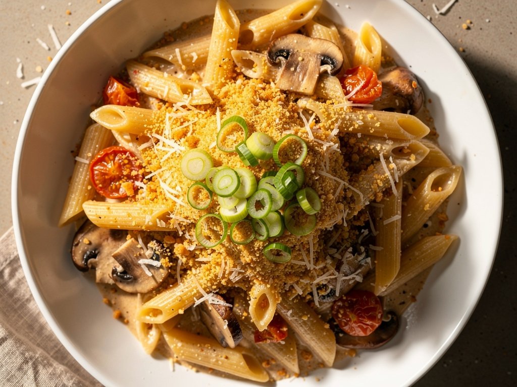 Creamy Mushroom Truffle Penne with Garlic Panko Crunch