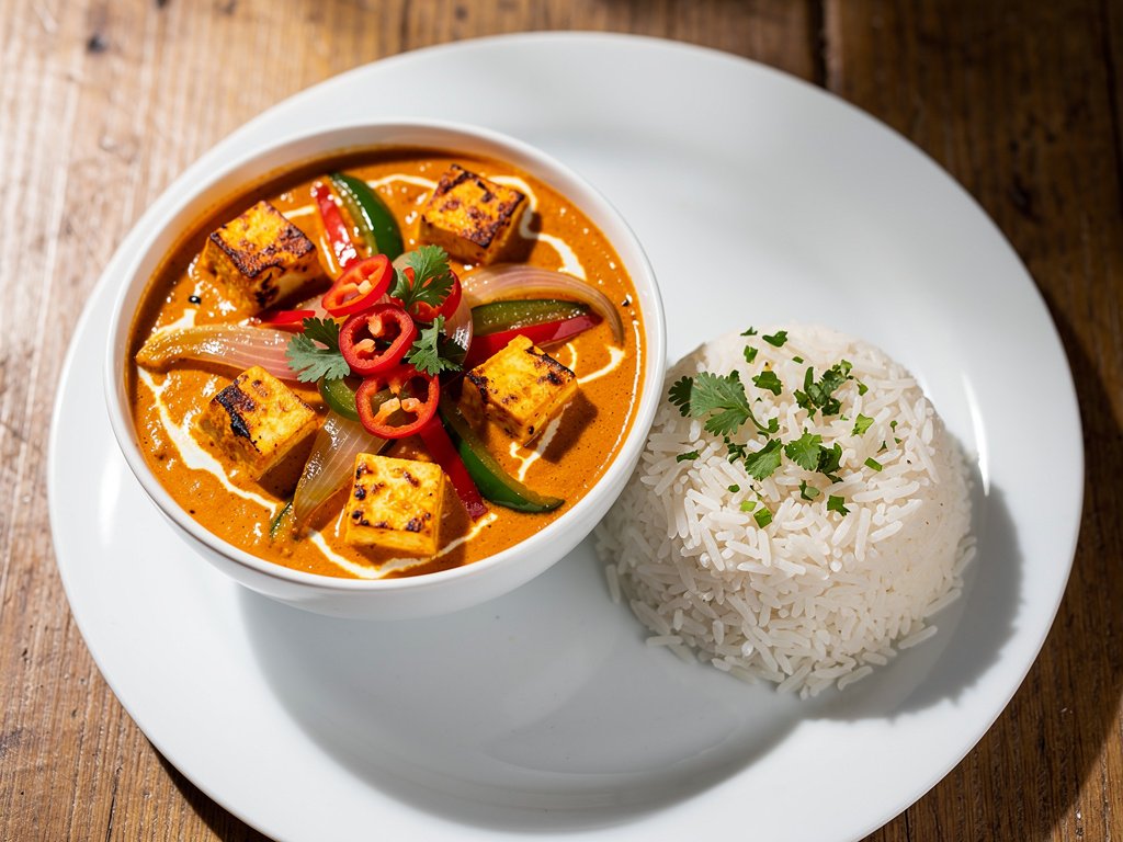 Creamy Paneer Tikka Masala with Cilantro Rice and Sautéed Peppers