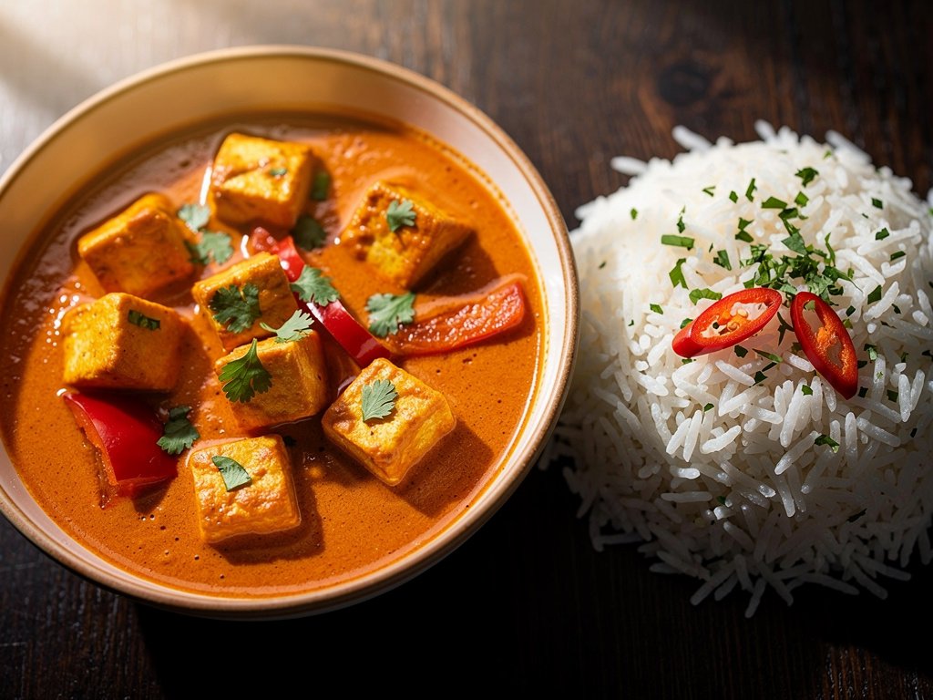 Creamy Paneer Tikka Masala with Cilantro Rice and Bell Peppers