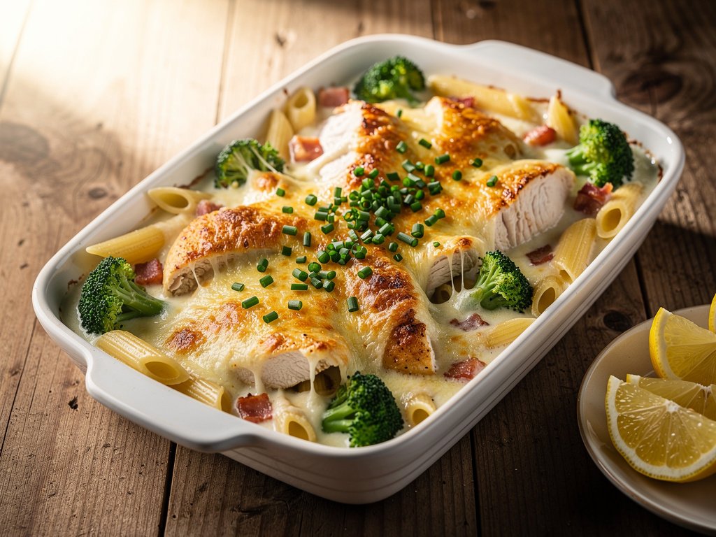 Creamy Ranch Chicken and Bacon Penne Bake with Broccoli