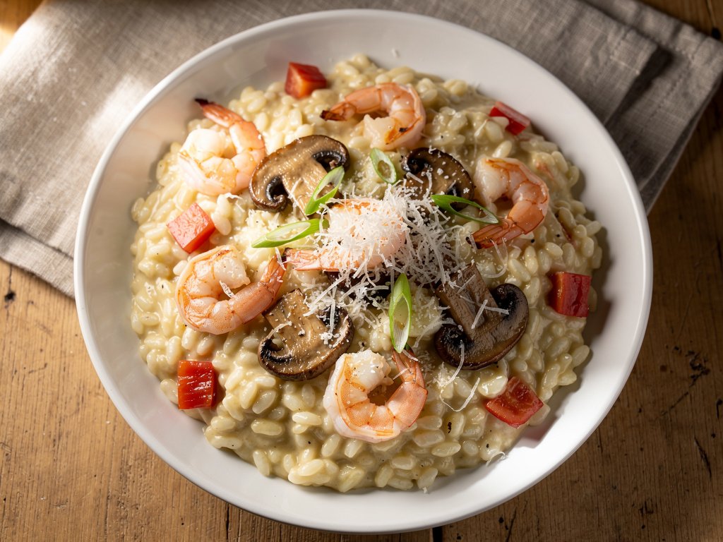 Creamy Shrimp and Sun-Dried Tomato Risotto with Mushrooms