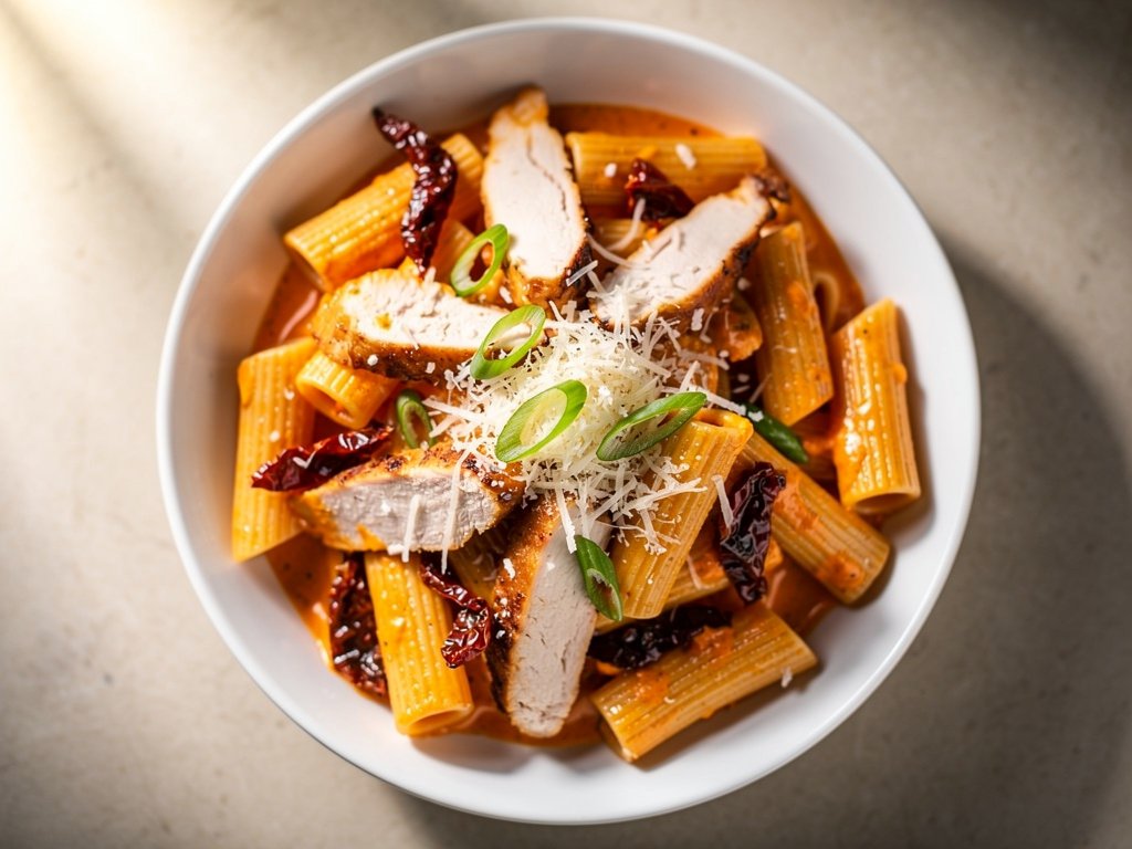 Creamy Sun-Dried Tomato Chicken Rigatoni with Parmesan