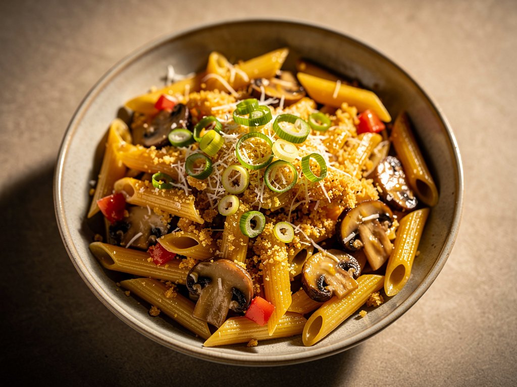Creamy Truffle Mushroom Penne with Garlic Panko Crumb