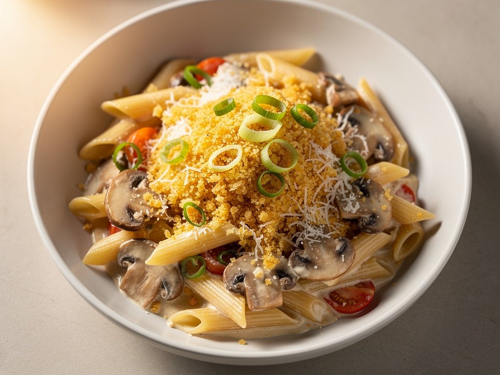 Creamy Truffle Mushroom Penne with Garlic Panko Crunch