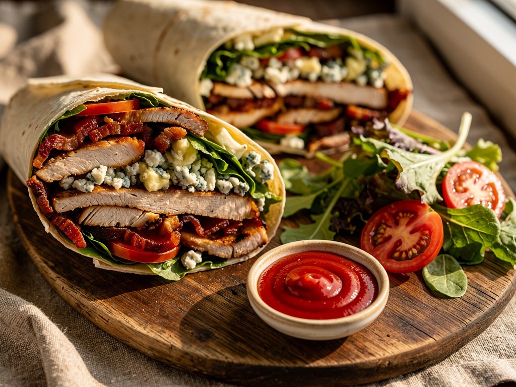 Crispy Bacon Blue Cheese Chicken Wraps with Ranch