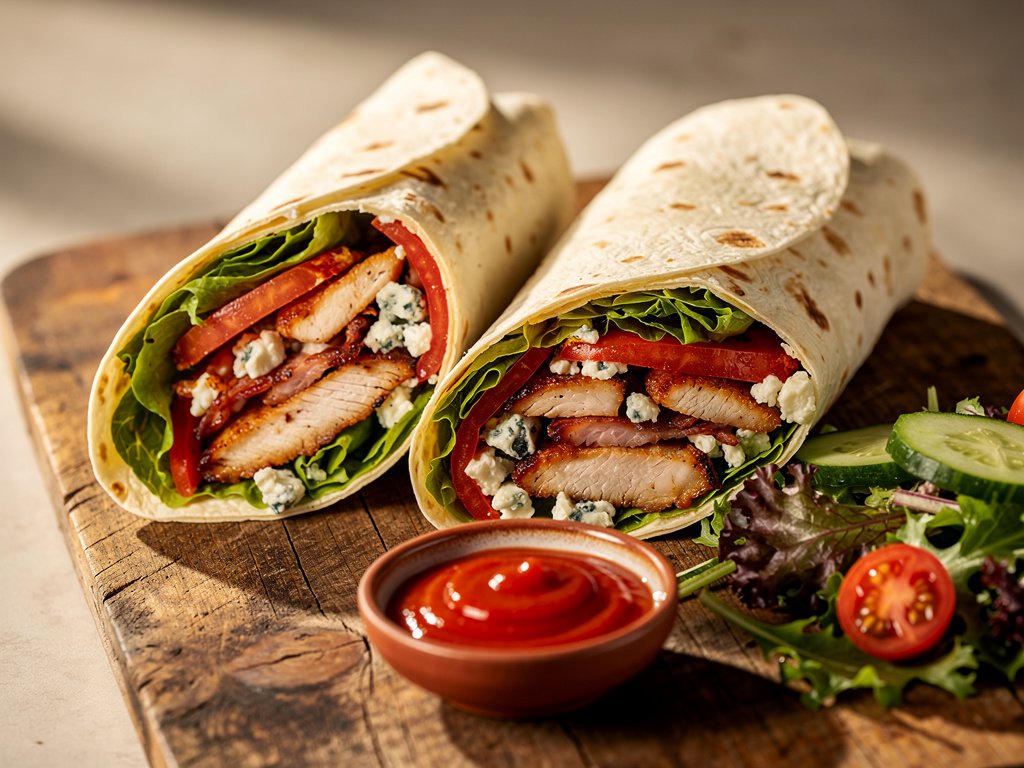 Crispy Bacon and Blue Cheese Chicken Wraps with Ranch
