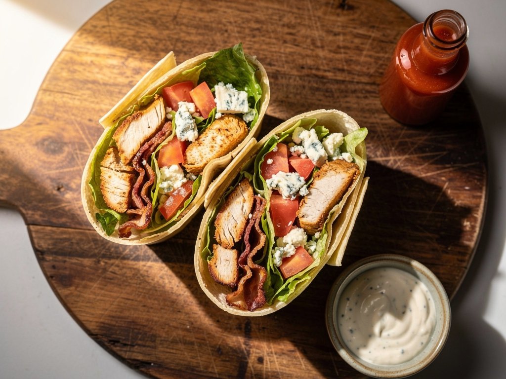 Crispy Bacon and Blue Cheese Chicken Wraps with Ranch
