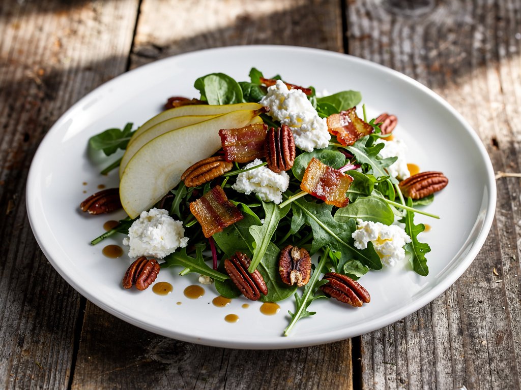 Crispy Bacon, Chicken & Goat Cheese Salad with Fig-Dijon Vinaigrette