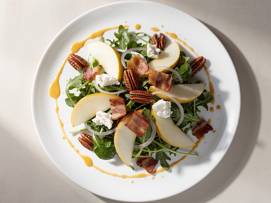 Crispy Bacon and Goat Cheese Salad with Pear, Pecans, and Fig-Dijon Vinaigrette
