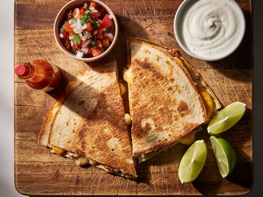 Crispy Baja Beef Quesadillas with Salsa Fresca and Lime Crema