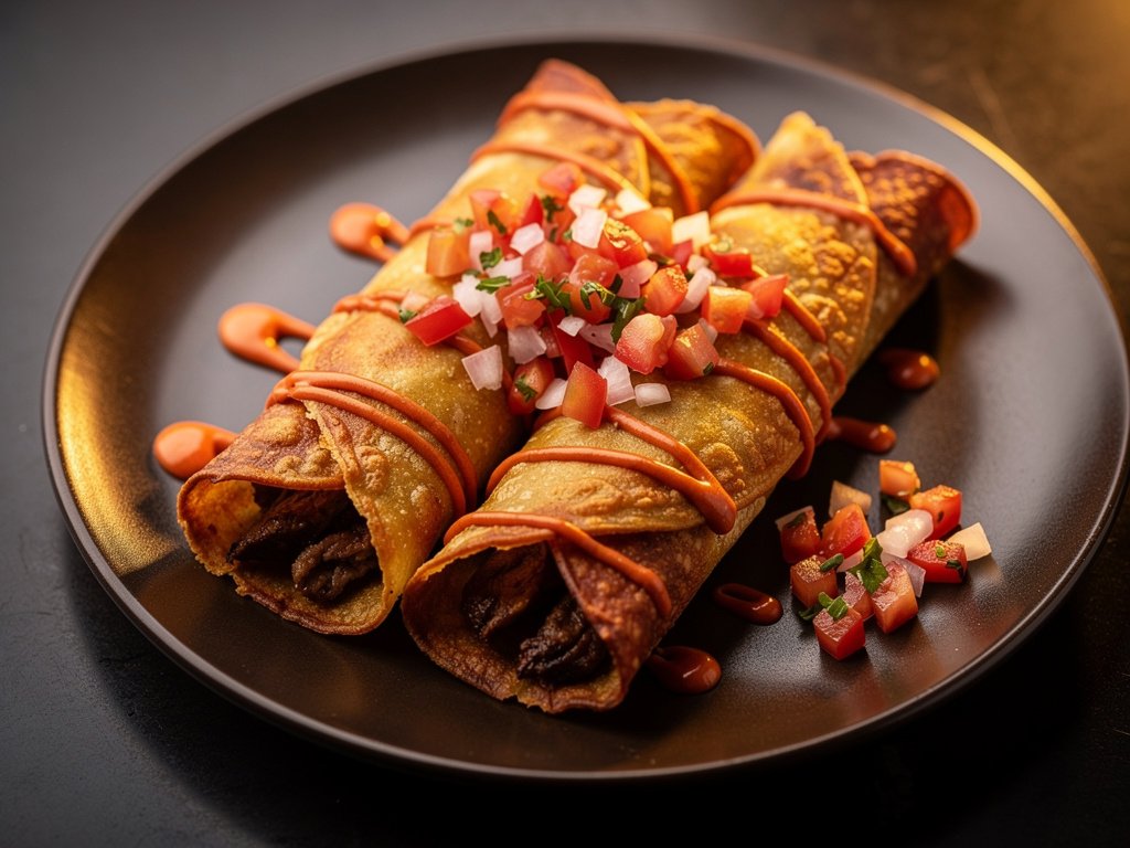 Crispy Baked Beef Flautas with Pico de Gallo and Smoky Crema