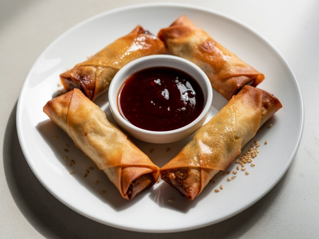 Crispy Baked Spring Rolls with Sweet Plum Dipping Sauce