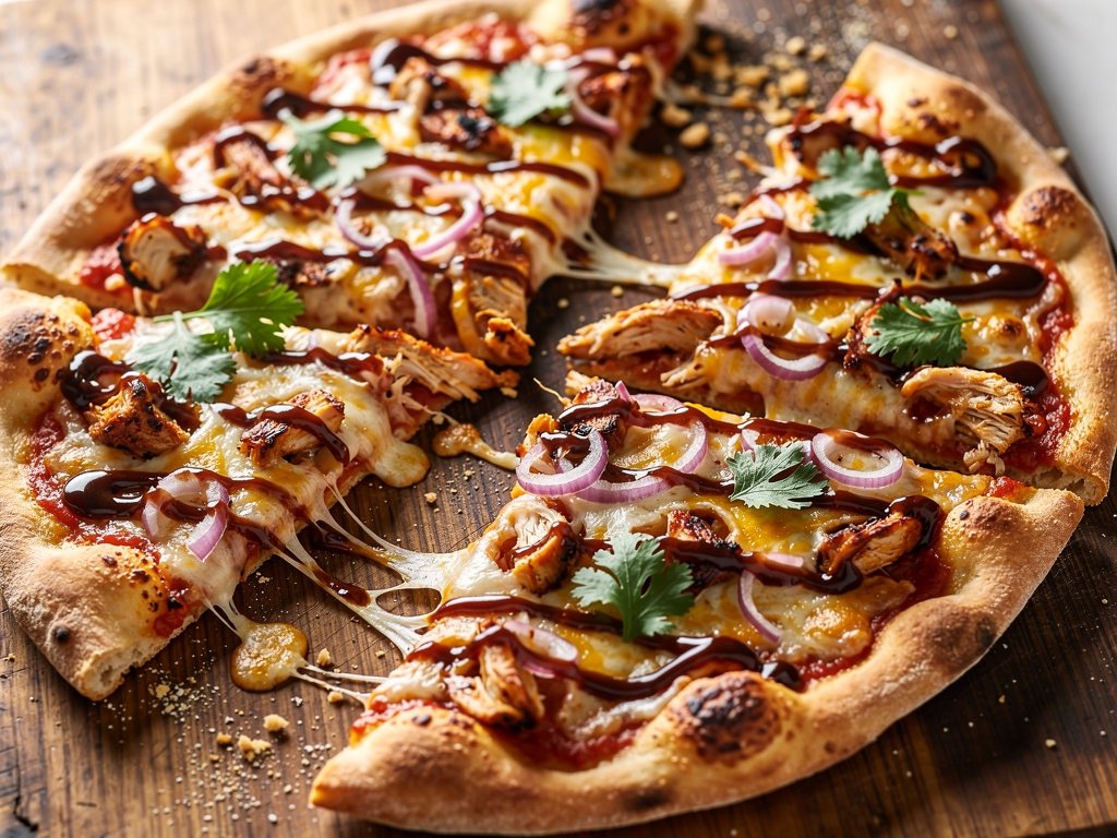 Crispy BBQ Chicken Pizza with Red Onion and Cilantro