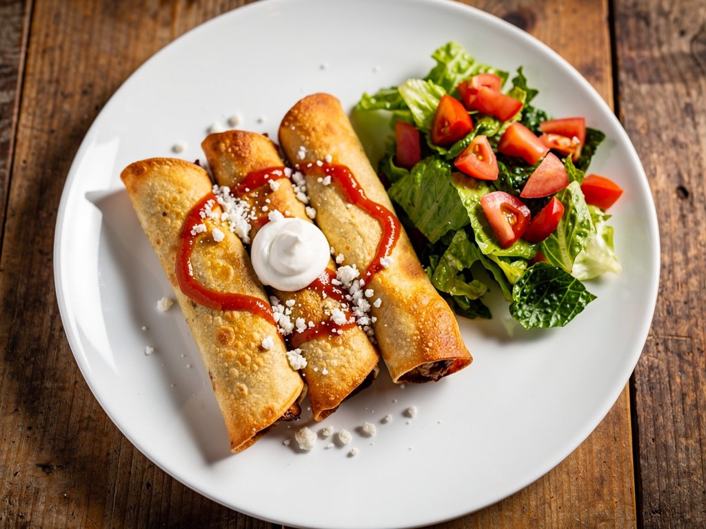 Crispy Fried Chicken Taquitos with Salsa and Cotija Cheese