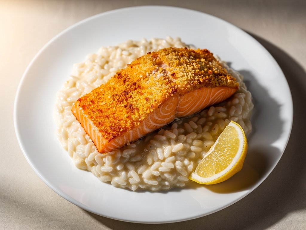 Crispy Panko-Crusted Salmon with Creamy Leek Risotto