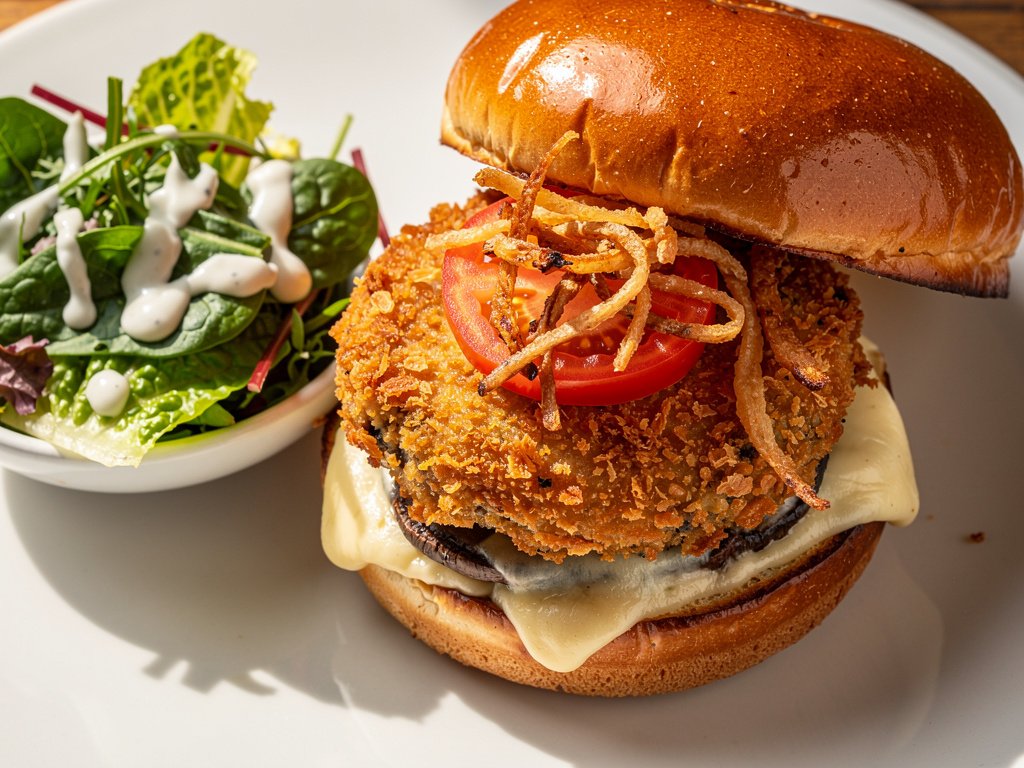 Crispy Panko-Stuffed Portobello Mushroom Sandwiches with Smoky Mustard Sauce