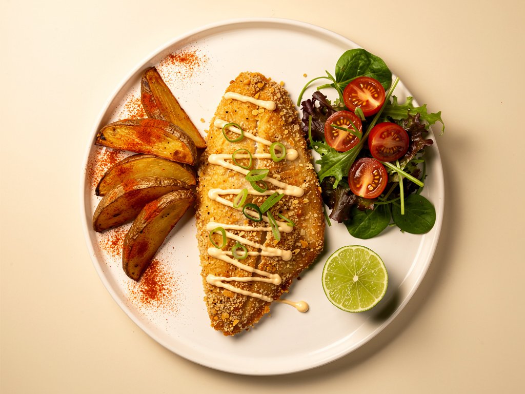 Crispy Panko Tilapia with Remoulade and Paprika Asparagus