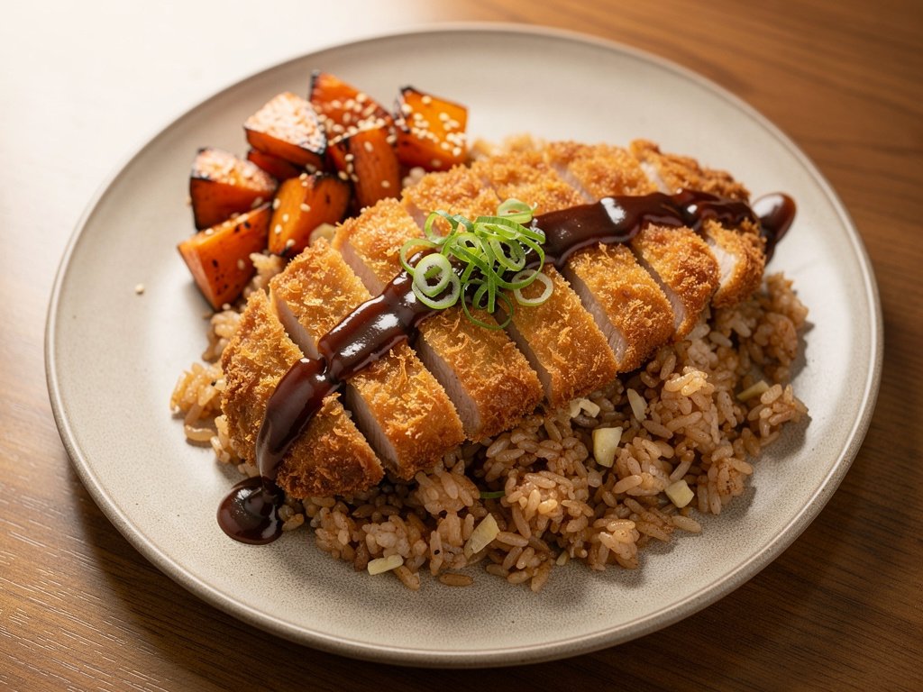 Crispy Pork Katsu with Sesame Carrots and Ginger Rice