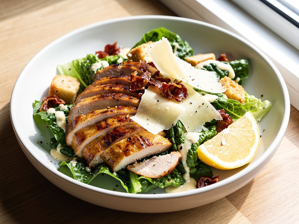 Crispy Prosciutto Caesar Salad with Lemon Parmesan Chicken