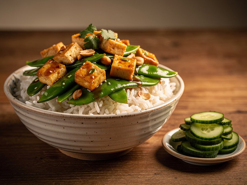 Crispy Tofu and Snap Pea Bowls with Sweet Soy Glaze