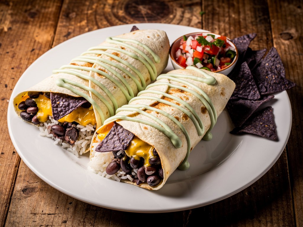 Crunchy Black Bean Burritos with Pico de Gallo and Lime Crema