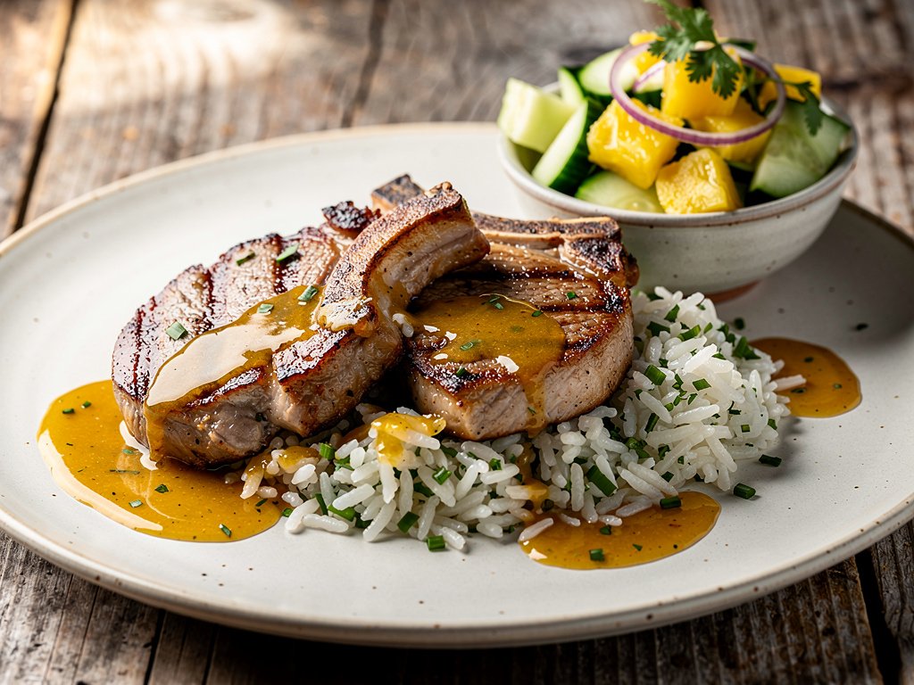 Cuban-Style Pork Chops with Pineapple Mojo Sauce and Cilantro Rice
