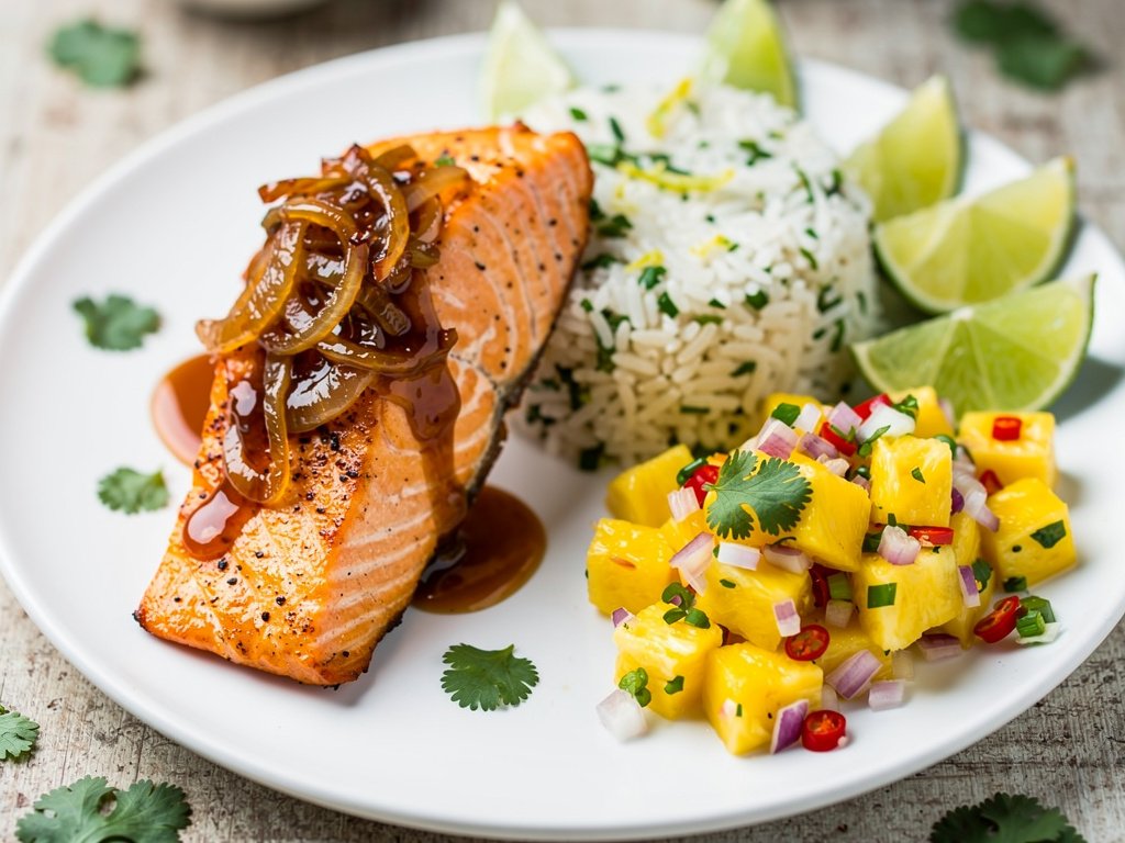 Cuban-Spiced Salmon with Pineapple Salsa and Cilantro-Lime Rice