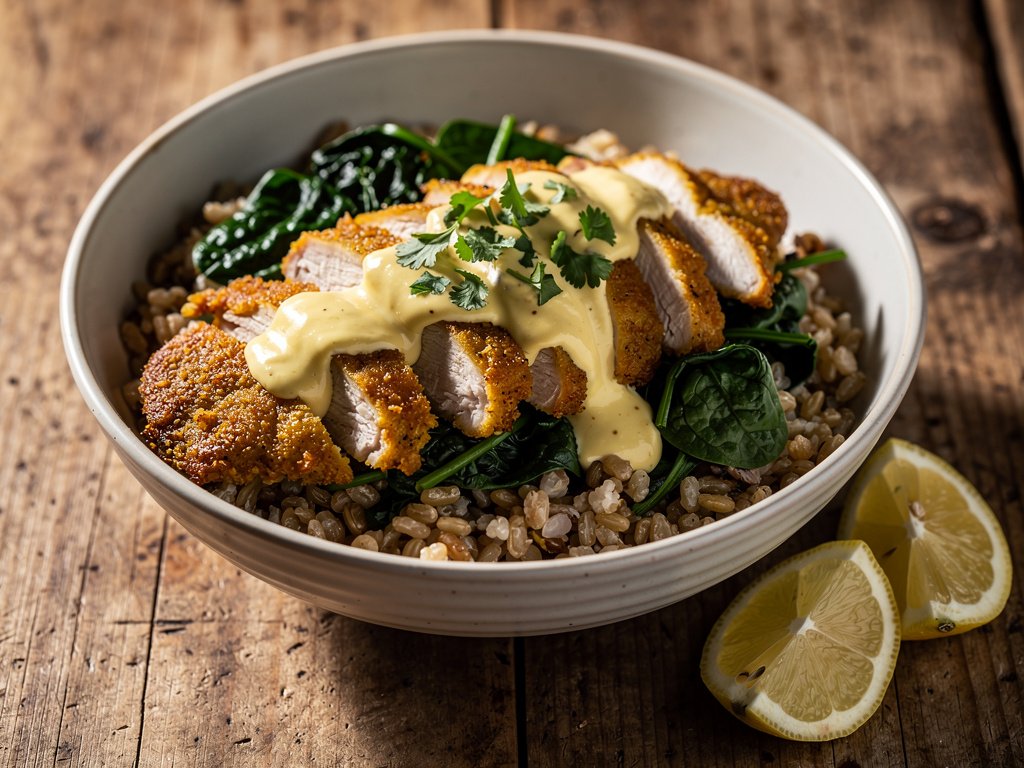 Curry-Spiced Chicken Grain Bowls with Creamy Lemon Sauce