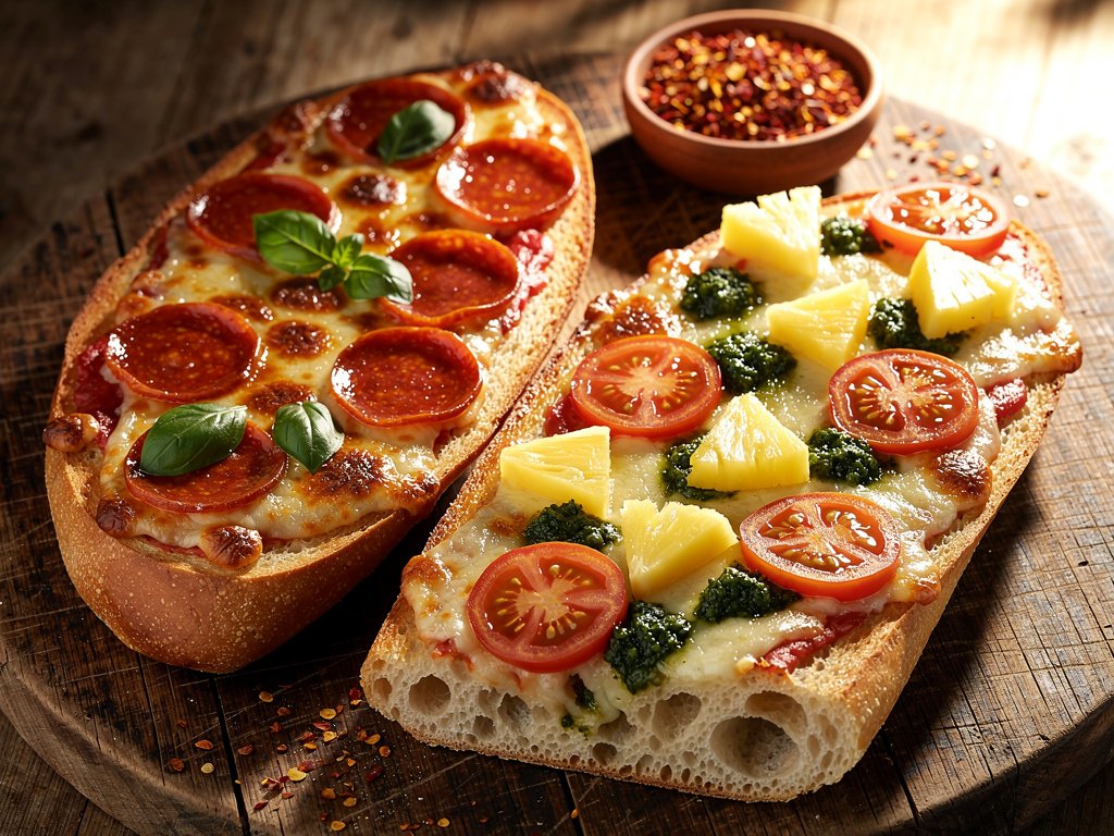 DIY French Bread Pizza Bar with Pepperoni, Pineapple & Pesto