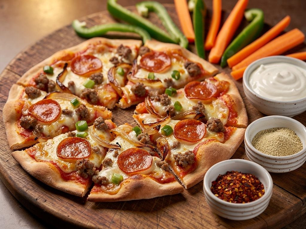 DIY Pita Pizza Bar with Pepperoni and Sausage