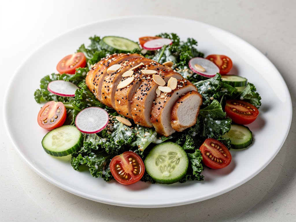 Everything Bagel Chicken and Kale Salad with Dijon Dressing