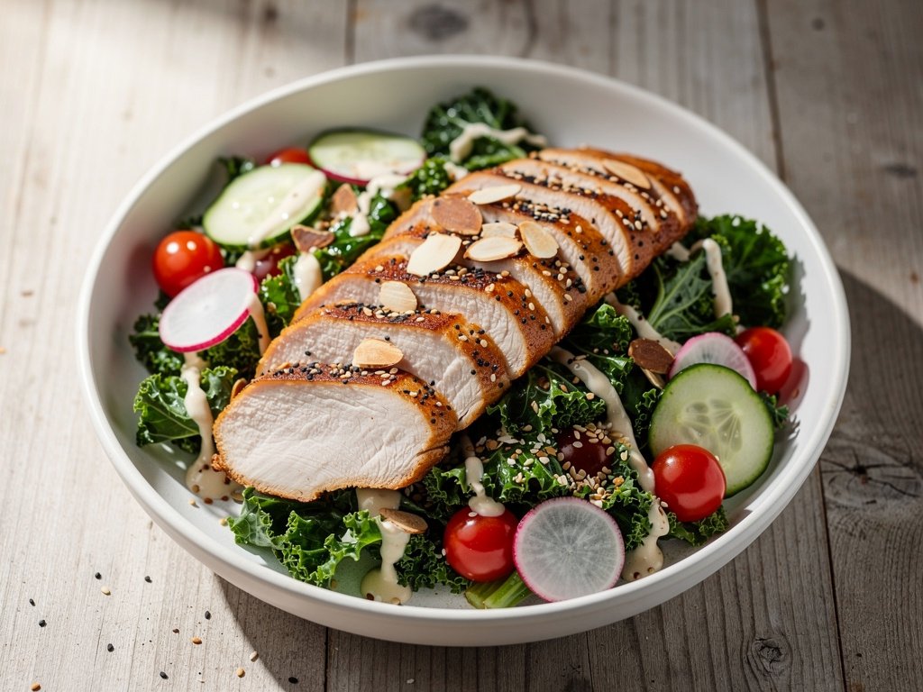 Everything Bagel Chicken and Kale Salad with Crunchy Veggies