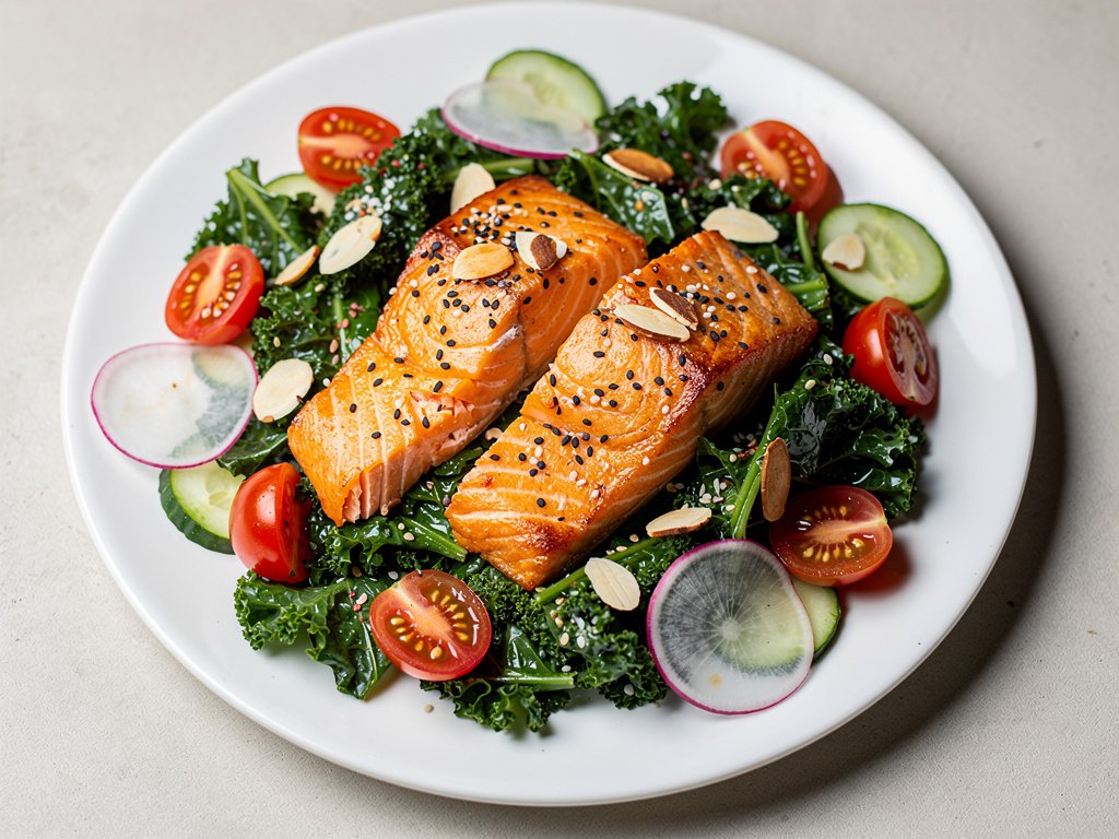 Everything Bagel Salmon and Kale Salad with Dijon Dressing