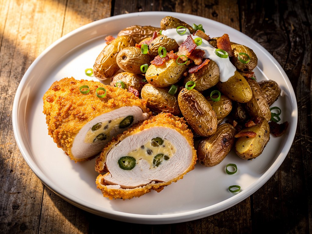 Fajita-Spiced Stuffed Chicken with Bacon Fingerling Potatoes