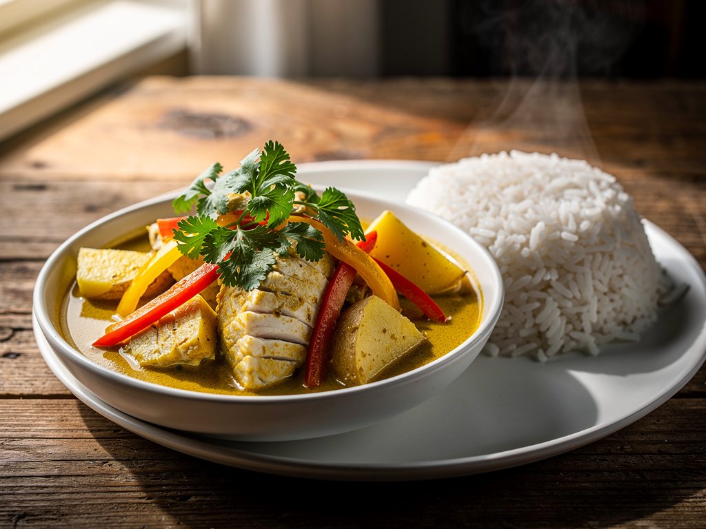 Fenugreek Coconut Tilapia Curry with Potatoes and Bell Pepper