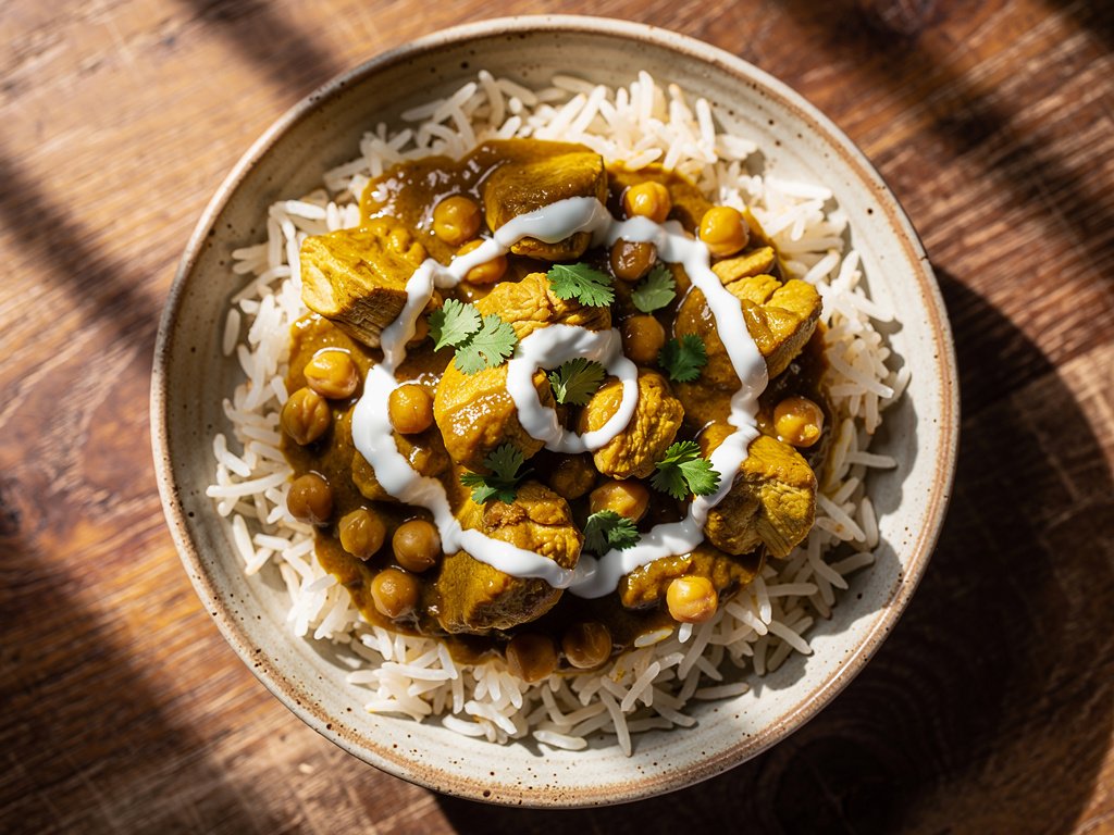 Fragrant Garam Masala Chicken and Chickpea Stew with Basmati Rice