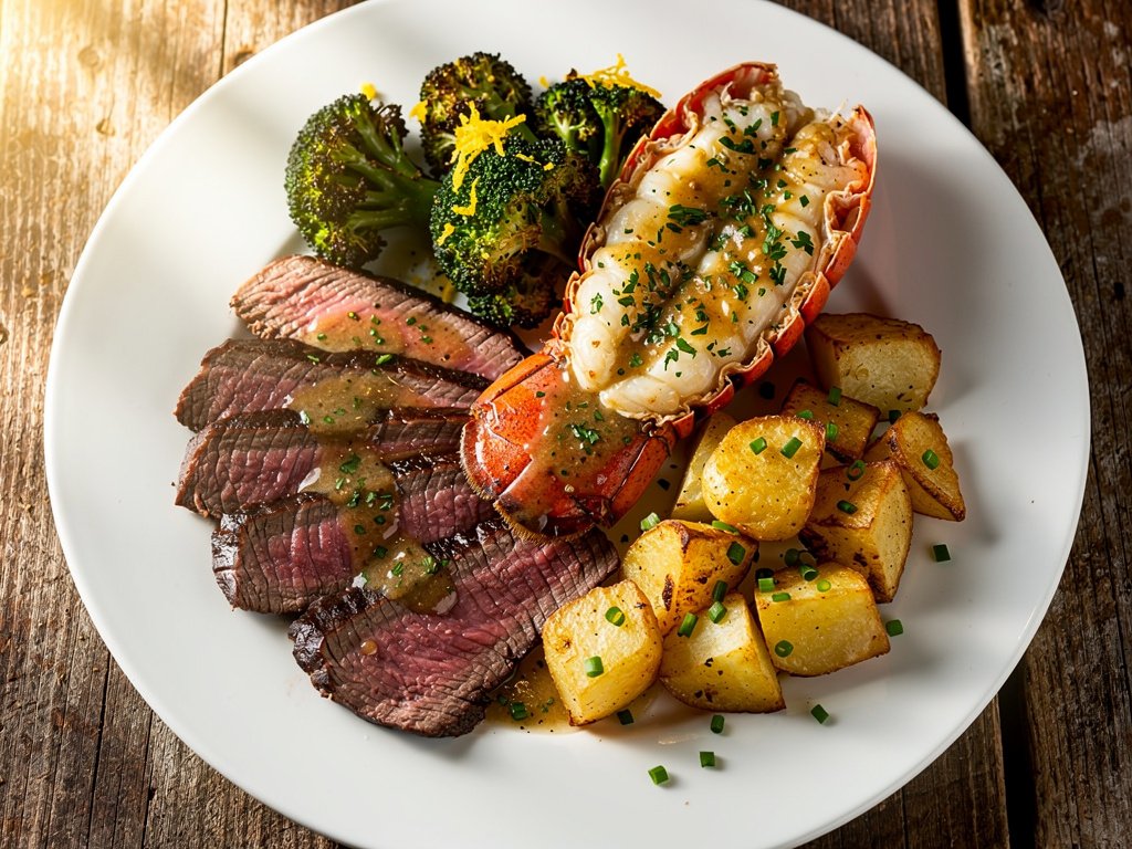 Surf and Turf with Garlic Herb Butter Steak and Lobster Tails