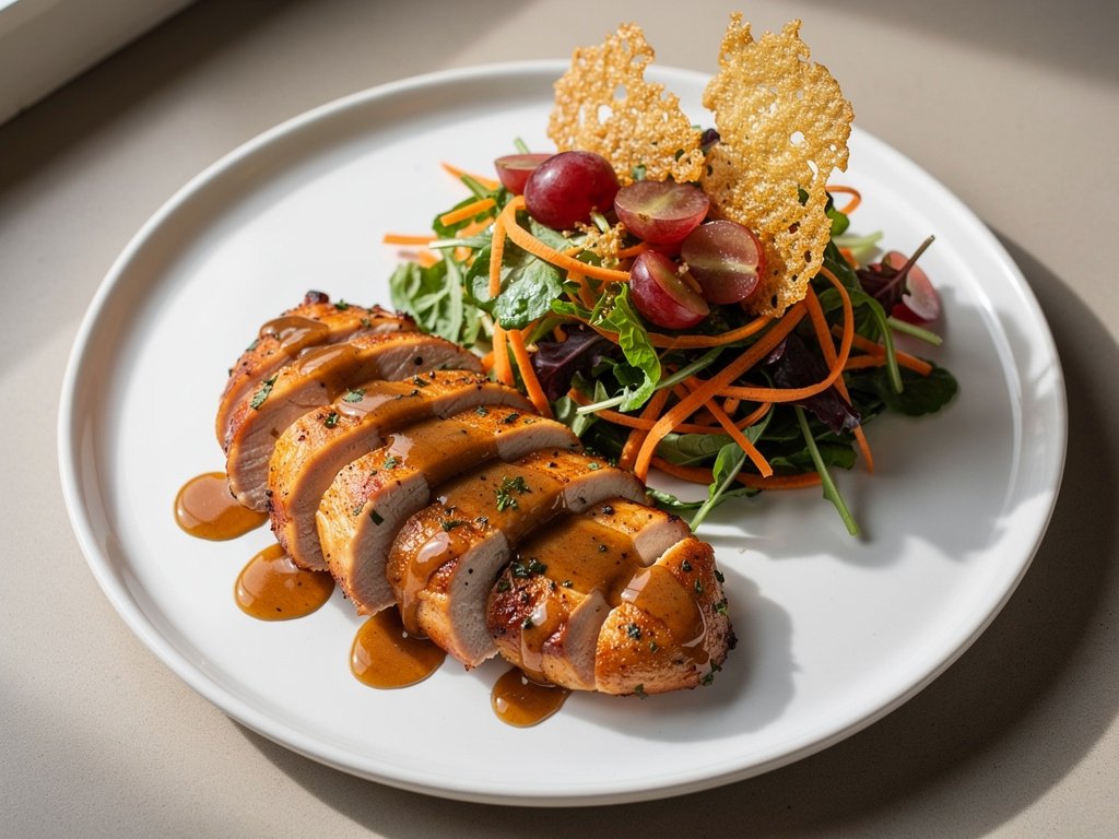 Garlic Herb Chicken with Grape Frico Salad and Honey Dijon-Shallot Dressing