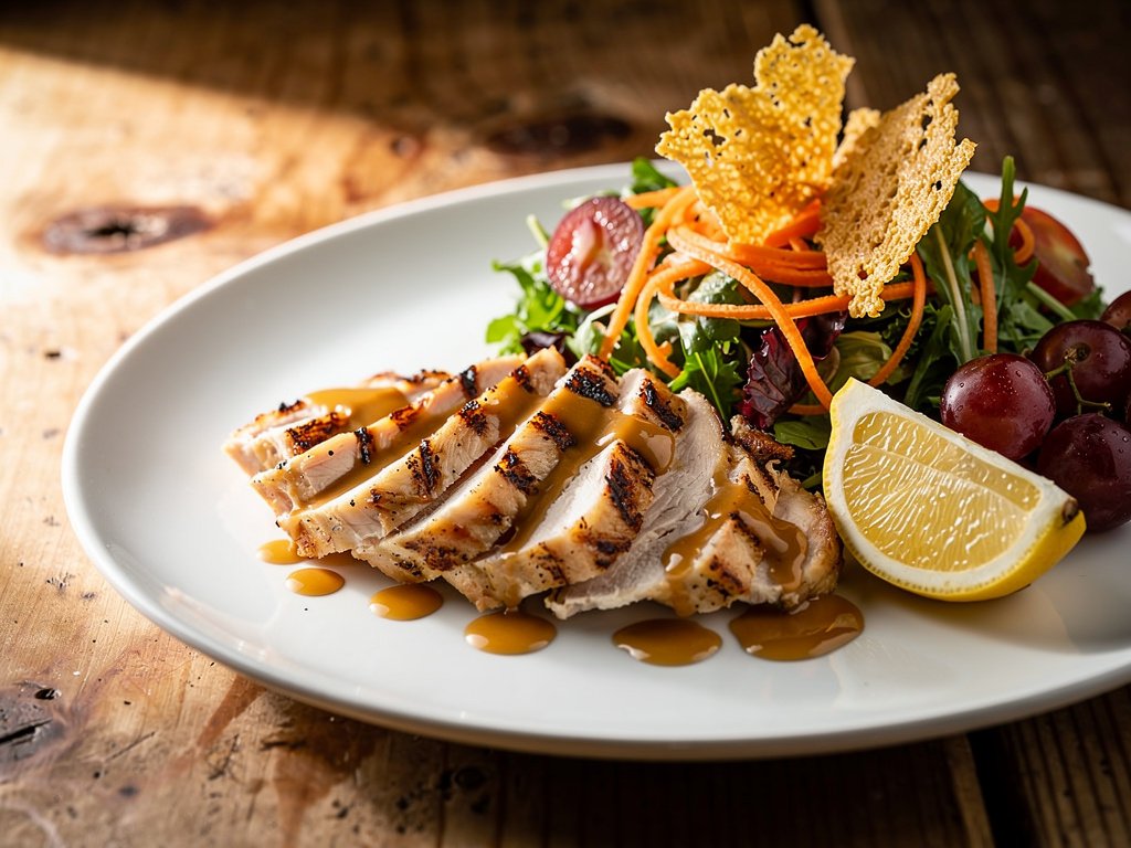 Garlic Herb Chicken with Grape Frico Salad and Honey Dijon Dressing