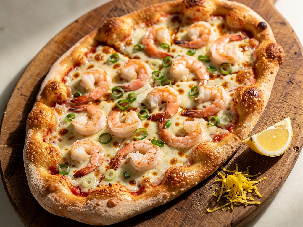 Garlic Shrimp Scampi Pizza with Creamy Lemon Sauce