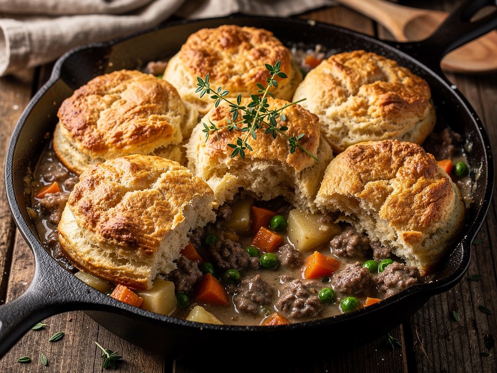 Hearty Beef and Biscuit Pot Pie with Carrots and Celery