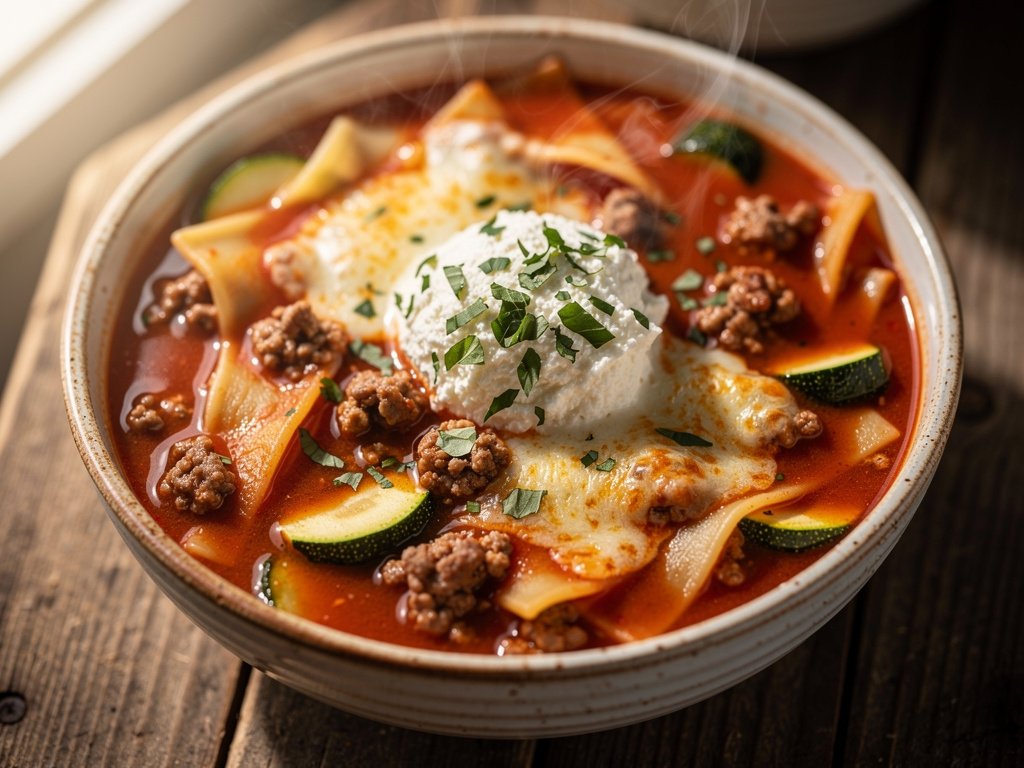 Hearty Big Batch Beef and Zucchini Lasagna Soup